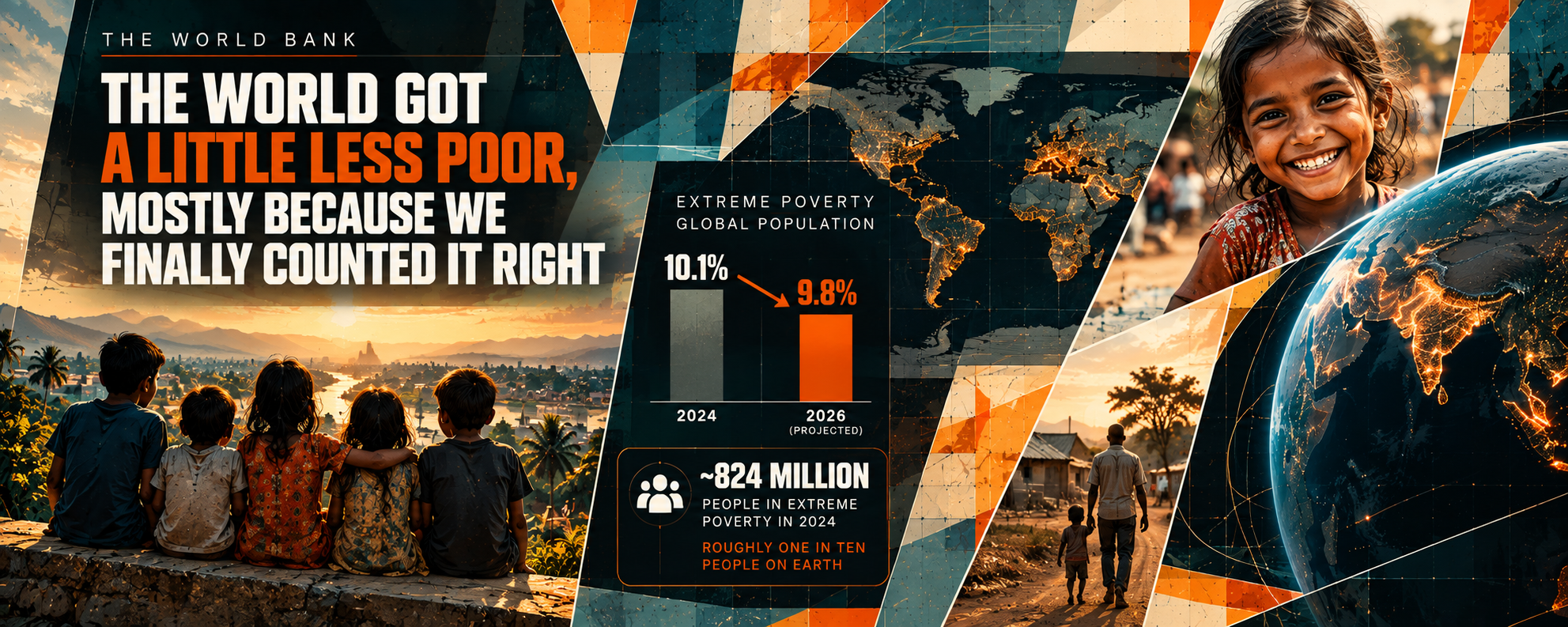 World Bank poverty update graphic showing extreme poverty declining from 10.1 percent in 2024 to a projected 9.8 percent in 2026.